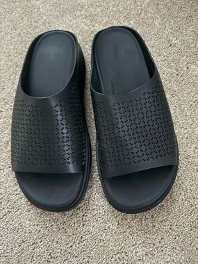 Fitflop Black Perforated Slide Sandals for Women 8.5